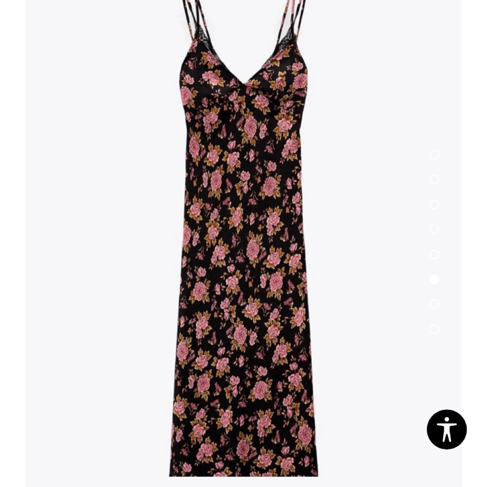 Zara Black Maxi Slip Dress with Pink Floral Print